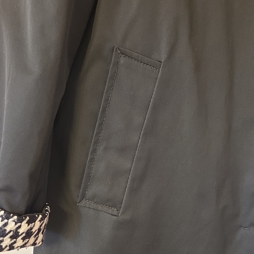 Jones New York Black and White Houndstooth Trench Coat REVERSABLE - Picture 2 of 8